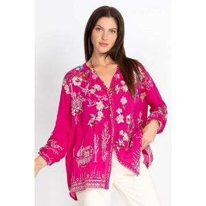 Johnny Was Elias Embroidered Blouse, Raspberry, Size S